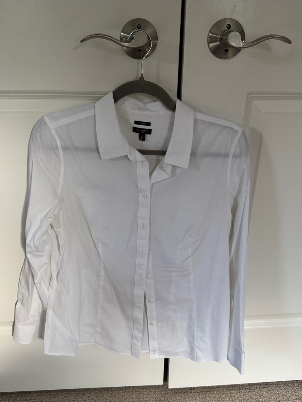 Talbots White Fitted Button-Down Shirt